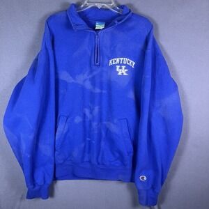 Vtg Champion Kentucky Wildcats eco fleece‎ quarter zip Sweatshirt XXL Bleach Dye